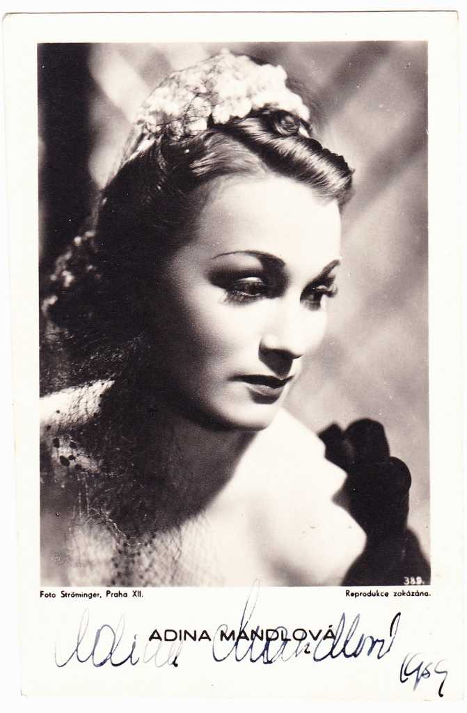Adina Mandlová autogram - fotografie z roku 1938
